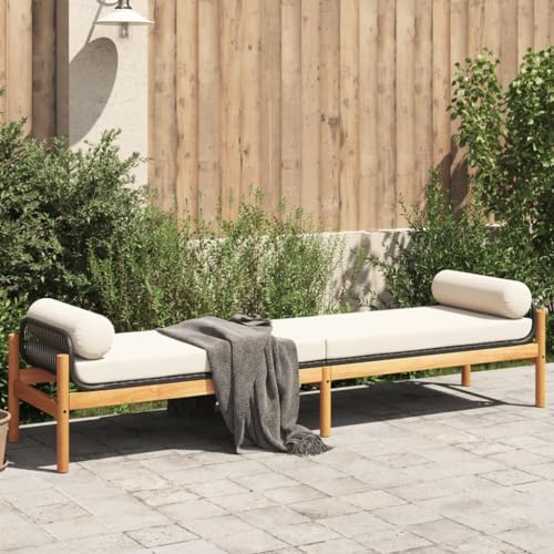 Qnhdfrt Gartenbank Schwarz mit Kissen Outdoor PE Rattan Akazie Holz 216 cm Breite Bequeme Sitzbank für Garten Balkon Terrasse von Qnhdfrt
