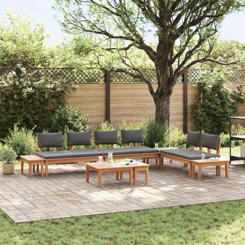 Qnhdfrt Gartenbank Set 5 Teile aus massivem Teakholz mit Kissen atmungsaktivem Polyester verwitterte Oberfläche für Terrasse Balkon Garten von Qnhdfrt