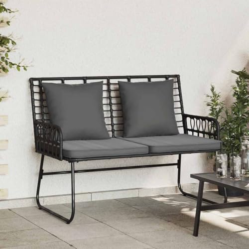 Qnhdfrt Gartenbank Set Schwarz Anthrazit 113 x 69 x 83 cm Modernes Design mit Kissen aus Wetterfestem Poly Rattan und Stahlrahmen für Terrasse Balkon und Garten von Qnhdfrt