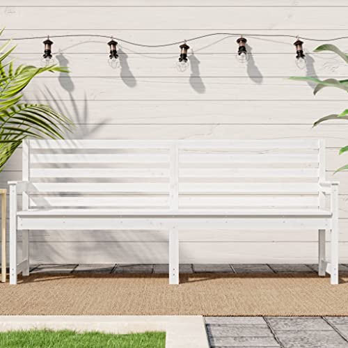 Qnhdfrt Gartenbank Weiß Massivholz Kiefer 203,5x48x91,5 cm Sitzbank Outdoor mit Rückenlehne und Armlehnen für Terrasse Garten Balkon von Qnhdfrt