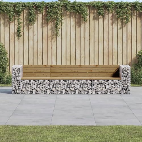 Qnhdfrt Gartenbank aus Gabionen und Kiefernholz Kesseldruck Imprägniert 287x71x65.5 cm Eckbank Mittelbank Set Robust für Outdoor Garten Balkon Terrasse von Qnhdfrt