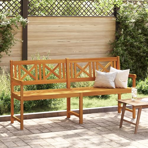 Qnhdfrt Gartenbank aus Massivholz Akazie 180 cm Outdoor Sitzbank für Garten Balkon mit verstellbaren Armlehnen Kreuzmuster Rückenlehne und Platz für 3 Personen Braun von Qnhdfrt