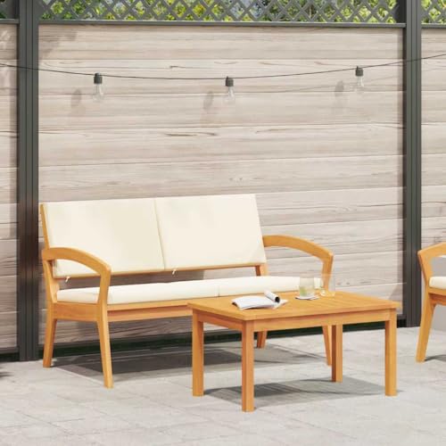 Qnhdfrt Gartenbank aus Massivholz Akazie mit Polsterkissen 115 x 70 x 72 cm Creme Outdoor Sitzbank für 2 Personen Modernes Design für Garten Terrasse und Balkon von Qnhdfrt