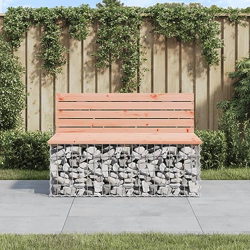 Qnhdfrt Gartenbank aus Massivholz Douglasie mit Gabionen Sockel 103x70x65 cm Outdoor Sitzbank Robust und Kompakt für Garten Balkon Terrasse von Qnhdfrt