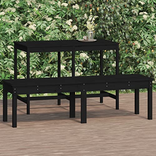 Qnhdfrt Gartenbank aus Massivholz Kiefer 2-Sitzer Schwarz 159,5x44x45 cm Outdoor Sitzbank für Garten Terrasse Balkon mit rustikalem Lattenrost-Design und hoher Tragfähigkeit von Qnhdfrt
