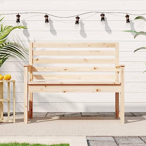 Qnhdfrt Gartenbank aus Massivholz Kiefer Unbehandelt 109x48x91,5 cm Outdoor Sitzbank mit Rückenlehne für Balkon Terrasse Garten von Qnhdfrt