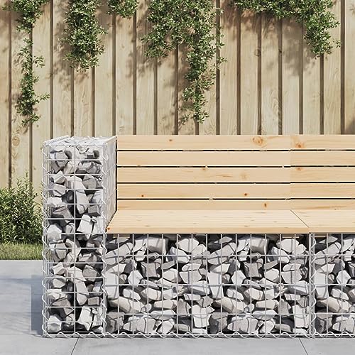 Qnhdfrt Gartenbank aus Massivholz Kiefer mit Gabionen Sockel, 92x71x65,5 cm, Outdoor Sitzbank für Garten Balkon Terrasse – Robust und Kompakt von Qnhdfrt