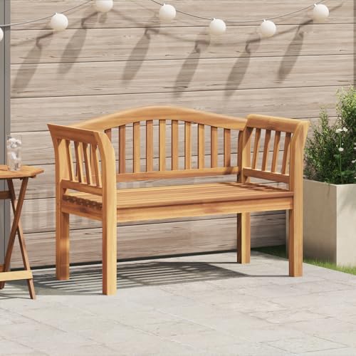 Qnhdfrt Gartenbank aus Massivholz Teak Outdoor mit gebogener Rückenlehne 120x53.5x85 cm Braun für Garten Terrasse Balkon von Qnhdfrt
