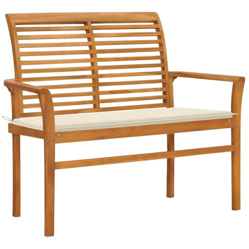 Qnhdfrt Gartenbank aus Massivholz Teak mit Cremeweißer Auflage 112 cm Elegantes Design Robust und Wetterfest für Garten Balkon Terrasse Outdoorbereich Qnhdfrt Gartenbank aus Massivholz Teak mit Cremeweißer Auflage 112 cm Elegantes Design Robust und Wetterfest für Garten Balkon Terrasse Outdoorbereich von Qnhdfrt