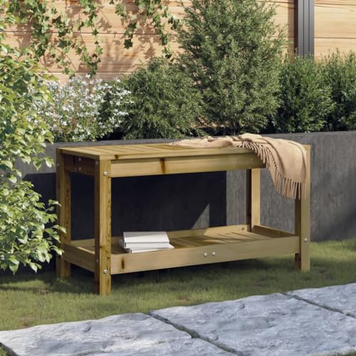 Qnhdfrt Gartenbank aus kesseldruckimprägniertem Kiefernholz 82,5x35x45 cm Outdoor Sitzbank mit Stauraum für Terrasse Garten Balkon von Qnhdfrt
