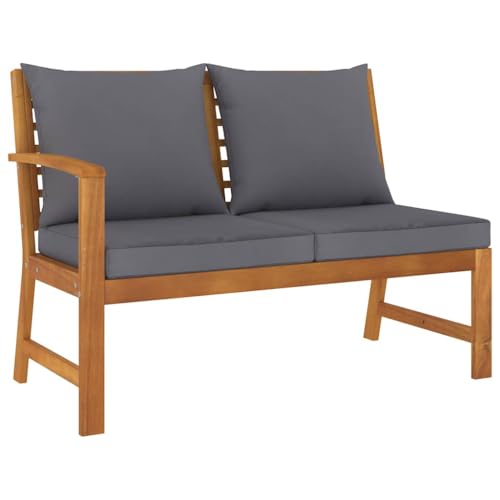 Qnhdfrt Gartenbank aus massivem Akazienholz mit dunkelgrauen Kissen, witterungsbeständige Outdoor-Lounge für Terrasse, Balkon und Garten von Qnhdfrt
