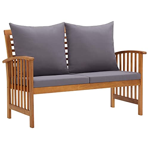 Qnhdfrt Gartenbank mit Kissen 119 cm Massivholz Akazie Dunkelgrau für Balkon Garten und Terrasse mit Polster Outdoor Sitzbank Komfort von Qnhdfrt