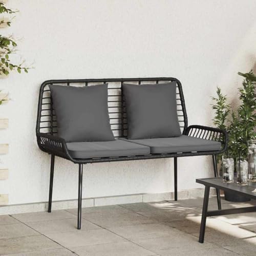 Qnhdfrt Gartenbank mit Kissen Anthrazit Schwarz Modernes Design Poly-Rattan Stahl 109 x 63 x 83 cm für Garten Terrasse Balkon von Qnhdfrt