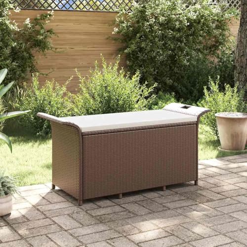 Qnhdfrt Gartenbank mit Kissen Braun PE Rattan 116x46x57 cm Stauraum Outdoor Sitzbank für Garten Terrasse Balkon von Qnhdfrt