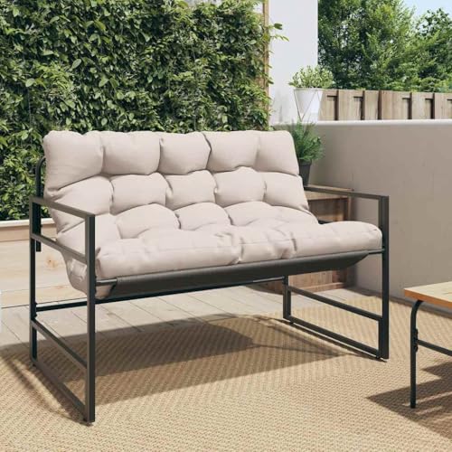 Qnhdfrt Gartenbank mit Kissen Outdoor Sitzbank Schwarz mit Taupe Polster 113 cm Breite Stahlrahmen Robust und Komfortabel für Balkon Garten Terrasse von Qnhdfrt