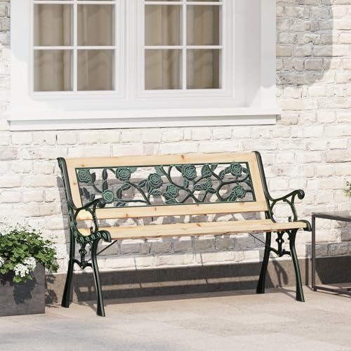 Qnhdfrt Gartenbank mit Rosenmuster Outdoor Holz 116 cm Sitzbank für 3 Personen Robust und Stilvoll Gartenmöbel für Garten Terrasse Balkon von Qnhdfrt