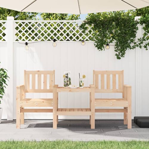 Qnhdfrt Gartenbank mit Tisch 2-Sitzer aus massivem Kiefernholz für Garten, Balkon und Outdoor-Bereich – Integrierter Tisch, Armlehnen und Rückenlehnen für Komfortables Sitzen von Qnhdfrt