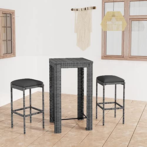 Qnhdfrt Gartenbar Set 3 teilig Grau PE Rattan mit Kissen Quadratisch 60 5 x 60 5 x 110 5 cm für Terrasse Balkon und Garten Qnhdfrt Gartenbar Set 3 teilig Grau PE Rattan mit Kissen Quadratisch 60 5 x 60 5 x 110 5 cm für Terrasse Balkon und Garten von Qnhdfrt