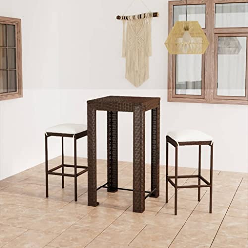 Qnhdfrt Gartenbar Set 3 teilig mit Kissen PE Rattan Braun Quadratischer Bartisch und 2 Barhocker Outdoor Möbel für Balkon Terrasse Garten von Qnhdfrt
