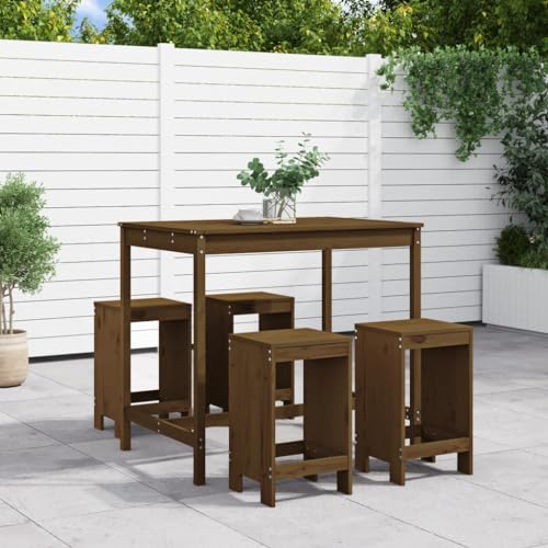 Qnhdfrt Gartenbar Set aus Massivholz Kiefer 121 x 82 5 x 110 cm mit 4 Barhockern Honigbraun Robuste Outdoor Möbel für Terrasse Balkon und Garten von Qnhdfrt