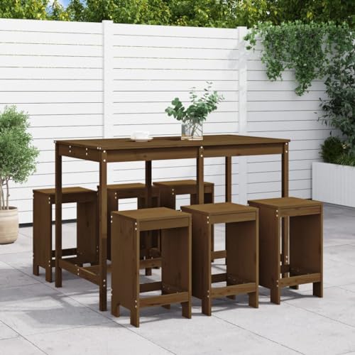 Qnhdfrt Gartenbar Set aus Massivholz Kiefer 6 Barhocker ohne Lehne 159 5 x 82 5 x 110 cm Honigbraun Robust & Wetterfest für Terrasse Balkon und Garten von Qnhdfrt
