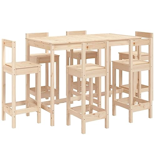 Qnhdfrt Gartenbar Set aus massivem Kiefernholz 7 teilig mit 6 Barhockern und Tisch 159 5 x 82 5 x 110 cm für Terrasse Balkon und Gartenbereich von Qnhdfrt