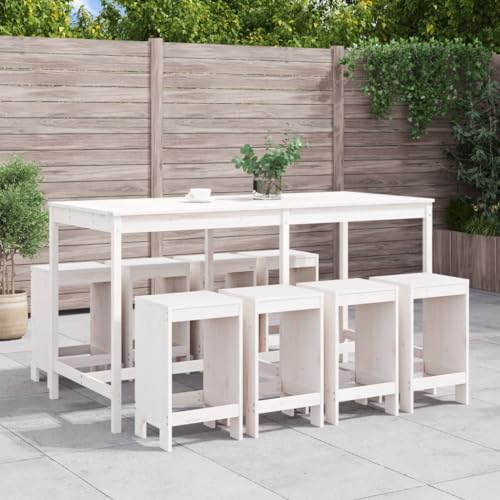 Qnhdfrt Gartenbar Set aus massivem Kiefernholz Weiß 203.5 x 90 x 110 cm mit 8 Barhockern ohne Lehne für Terrasse Balkon und Garten Qnhdfrt Gartenbar Set aus massivem Kiefernholz Weiß 203.5 x 90 x 110 cm mit 8 Barhockern ohne Lehne für Terrasse Balkon und Garten von Qnhdfrt
