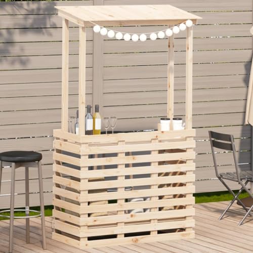 Qnhdfrt Gartenbar mit Dach aus massivem Kiefernholz 112,5 x 57 x 195,5 cm Rustikaler Bartisch Outdoor mit praktischer Ablage und Sonnenschutz für Balkon Camping Küche und Garten von Qnhdfrt