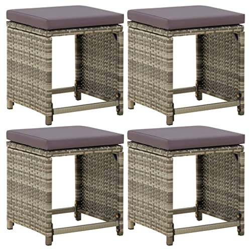 Qnhdfrt Gartenhocker 4er Set Grau mit Polsterkissen PE Rattan Stahlrahmen Wetterfeste Outdoor Hocker für Garten Terrasse Balkon Camping von Qnhdfrt