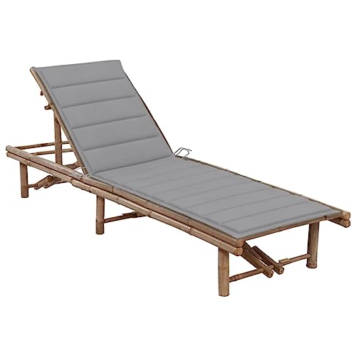 Qnhdfrt Gartenliege aus Bambus mit Verstellbarer Rückenlehne und Grauer Polsterauflage, perfekt für Garten, Balkon und Strand Qnhdfrt Gartenliege aus Bambus mit Verstellbarer Rückenlehne und Grauer Polsterauflage, perfekt für Garten, Balkon und Strand von Qnhdfrt