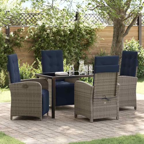 Qnhdfrt Gartenliegen Set aus 2 Stück Graues Poly Rattan mit Marineblauen Kissen Verstellbare Liegestühle für Terrasse Balkon und Garten von Qnhdfrt