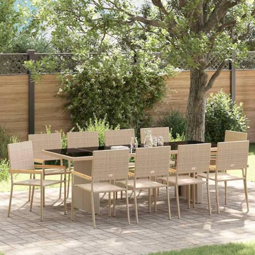 Qnhdfrt Gartenmöbel Set 10 Sitzer Poly Rattan Essgruppe Beige Outdoor Möbelset mit Rechteckigem Tisch und Stühlen für Terrasse Garten und Balkon von Qnhdfrt
