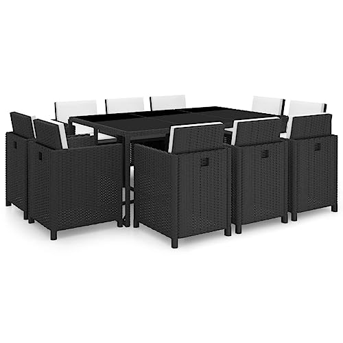 Qnhdfrt Gartenmöbel Set 10 Stühle Esstisch Rattan Schwarz Outdoor Essgruppe mit Polsterauflagen 167 x 109 x 74 cm Modernes Design für Terrasse Garten und Balkon von Qnhdfrt