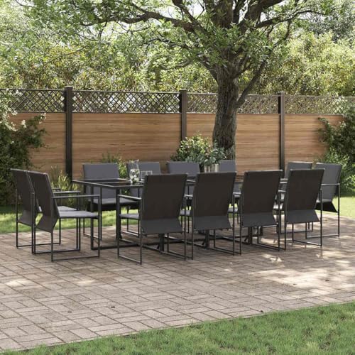 Qnhdfrt Gartenmöbel Set 13 teilig Outdoor Esstisch und Stühle mit Kissen Schwarz Modernes Design 440 x 107 cm Robuste Metallstahl Konstruktion für Terrasse Garten von Qnhdfrt
