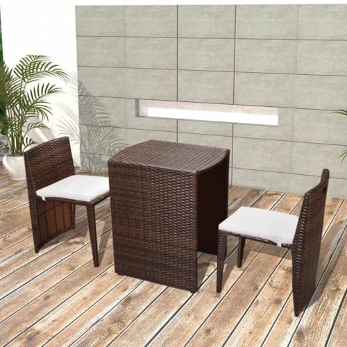 Qnhdfrt Gartenmöbel Set 3 TLG Bistro Essgruppe aus PE Rattan Braun mit Kissen Stahlgestell für Balkon Terrasse Garten 60 x 48 x 70 cm Qnhdfrt Gartenmöbel Set 3 TLG Bistro Essgruppe aus PE Rattan Braun mit Kissen Stahlgestell für Balkon Terrasse Garten 60 x 48 x 70 cm von Qnhdfrt
