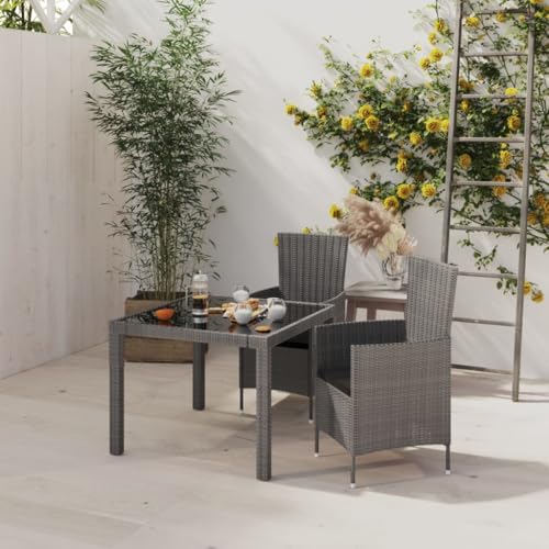 Qnhdfrt Gartenmöbel Set 3 TLG Esstisch und 2 Stühle mit Polster Grau Outdoor Möbelgruppe aus Poly Rattan und Stahl 90x90x75 cm für Terrasse Balkon Garten von Qnhdfrt