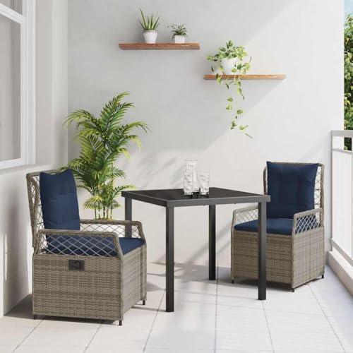 Qnhdfrt Gartenmöbel Set 3-TLG Grau Poly-Rattan Gartentisch 120 cm mit verstellbaren Stühlen Modernes Balkonmöbel Set für kleine Balkone Terrasse und Garten von Qnhdfrt