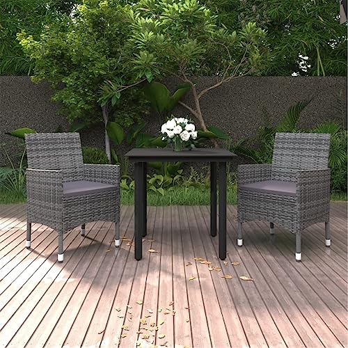 Qnhdfrt Gartenmöbel Set 3 Teile Outdoor Esstisch und Stühle mit Glasplatte PE Rattan Grau für Balkon Terrasse Garten Qnhdfrt Gartenmöbel Set 3 Teile Outdoor Esstisch und Stühle mit Glasplatte PE Rattan Grau für Balkon Terrasse Garten von Qnhdfrt