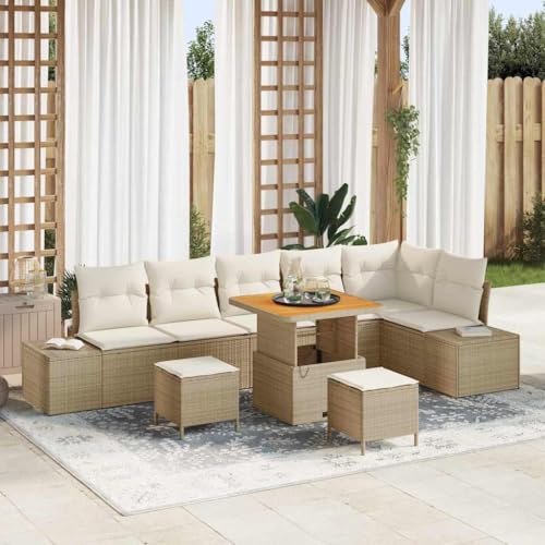 Qnhdfrt Gartenmöbel Set 3 Teile Sofagarnitur Outdoor Beige Poly Rattan mit Stahlrahmen Wetterfest und UV Beständig für Terrasse Balkon Garten von Qnhdfrt