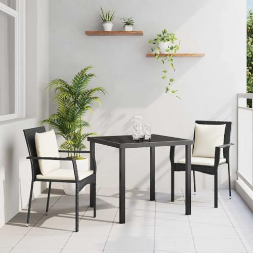Qnhdfrt Gartenmöbel Set 3 teilig Schwarz PE Rattan 80 x 80 x 73 cm Modernes Design Robust & Wetterfest mit Kissen für Terrasse Garten und Balkon von Qnhdfrt