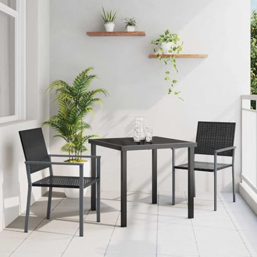 Qnhdfrt Gartenmöbel Set 3tlg Schwarz Poly Rattan Esstisch mit Glasplatte Klappstühle mit Armlehnen Langlebig und UV-beständig für Balkon klein Terrasse und Camping Qnhdfrt Gartenmöbel Set 3tlg Schwarz Poly Rattan Esstisch mit Glasplatte Klappstühle mit Armlehnen Langlebig und UV-beständig für Balkon klein Terrasse und Camping von Qnhdfrt