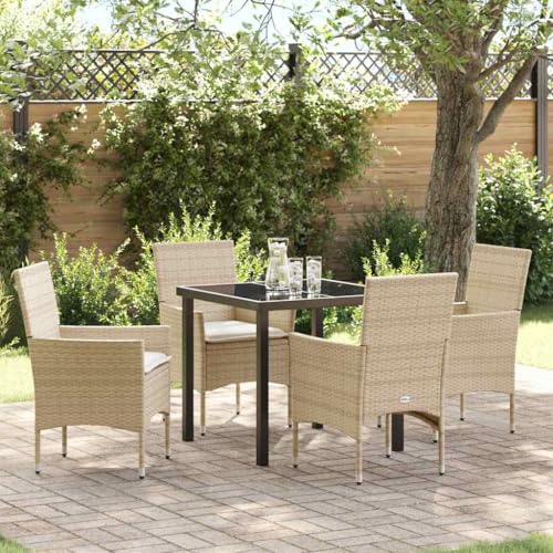 Qnhdfrt Gartenmöbel Set 4 Personen Outdoor Rattan Esstisch und Stühle Set Schwarz Beige Modernes Design für Balkon Terrasse Garten von Qnhdfrt
