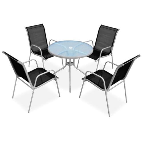 Qnhdfrt Gartenmöbel Set 4 Stühle und Tisch aus Stahl mit Textilene Sitzflächen Grau Schwarz 80 cm Durchmesser Wetterfest Stapelbar für Terrasse Balkon und Garten Qnhdfrt Gartenmöbel Set 4 Stühle und Tisch aus Stahl mit Textilene Sitzflächen Grau Schwarz 80 cm Durchmesser Wetterfest Stapelbar für Terrasse Balkon und Garten von Qnhdfrt