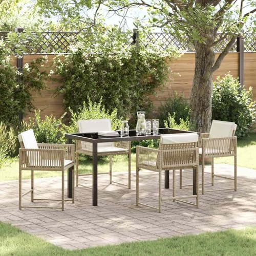 Qnhdfrt Gartenmöbel Set 5 TLG Beige Poly Rattan Essgruppe 140 x 80 cm Modernes Design Robuster Stahlrahmen für Balkon Terrasse und Garten von Qnhdfrt