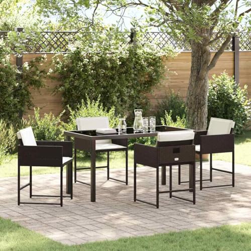 Qnhdfrt Gartenmöbel Set 5-TLG Braun Poly-Rattan Essgruppe 140x80 cm Glastisch mit 4 Stühlen Modernes Design Robust und Langlebig für Terrasse Balkon Garten Qnhdfrt Gartenmöbel Set 5-TLG Braun Poly-Rattan Essgruppe 140x80 cm Glastisch mit 4 Stühlen Modernes Design Robust und Langlebig für Terrasse Balkon Garten von Qnhdfrt