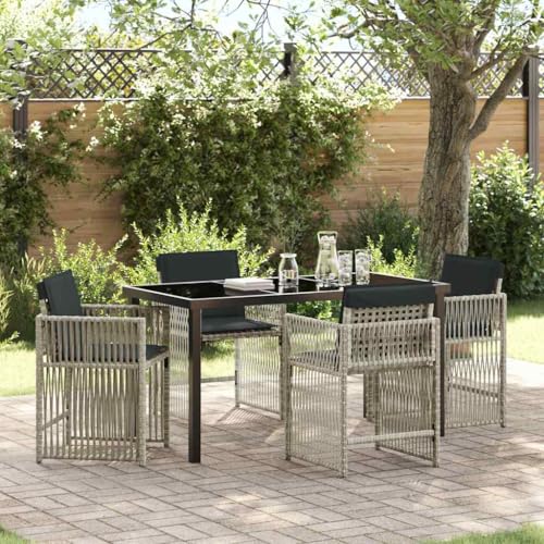 Qnhdfrt Gartenmöbel Set 5-TLG Hellgrau Poly-Rattan Esstisch 140x80 cm mit 4 Stühlen Modernes Design Langlebig für Balkon Terrasse und Garten von Qnhdfrt
