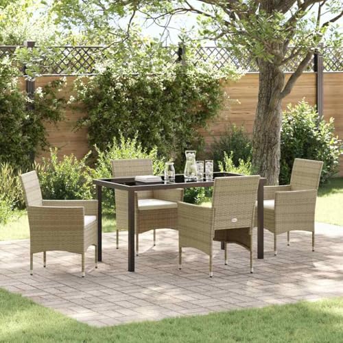 Qnhdfrt Gartenmöbel Set 5 pcs Beige Poly Rattan Essgruppe 160x80x73 cm Modernes Design mit Kissen Robust und Wetterfest für Balkon Terrasse Garten Qnhdfrt Gartenmöbel Set 5 pcs Beige Poly Rattan Essgruppe 160x80x73 cm Modernes Design mit Kissen Robust und Wetterfest für Balkon Terrasse Garten von Qnhdfrt
