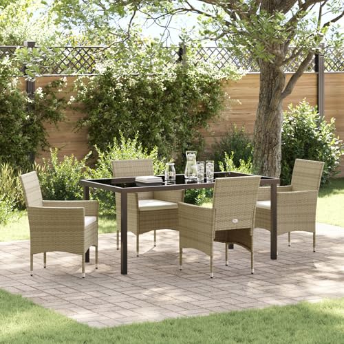 Qnhdfrt Gartenmöbel Set 5-teilig Beige Quadratisch aus Synthetischem Poly-Rattan für Terrasse Balkon Garten Outdoor mit Ergonomischen Stühlen und Wetterfester Konstruktion von Qnhdfrt