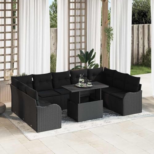 Qnhdfrt Gartenmöbel Set 5 teilig Schwarz Modernes Rattan Sofa Set Outdoor mit Kissen und Glastisch für Balkon Terrasse Garten Lounge Qnhdfrt Gartenmöbel Set 5 teilig Schwarz Modernes Rattan Sofa Set Outdoor mit Kissen und Glastisch für Balkon Terrasse Garten Lounge von Qnhdfrt