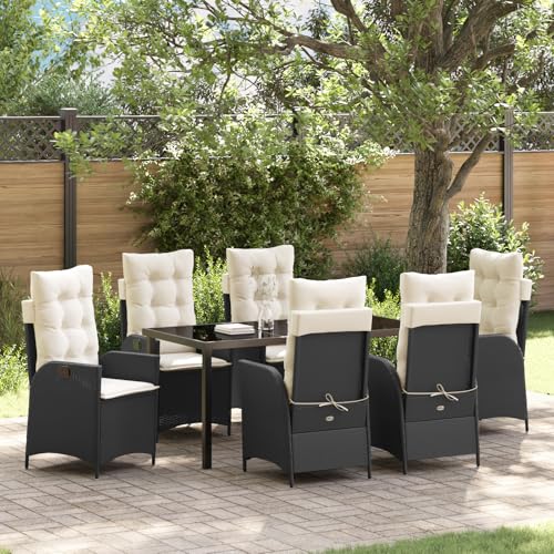 Qnhdfrt Gartenmöbel-Set 6 Liegestühle + Tisch Schwarz Poly Rattan Outdoor Lounge Set für Terrasse Balkon Garten von Qnhdfrt